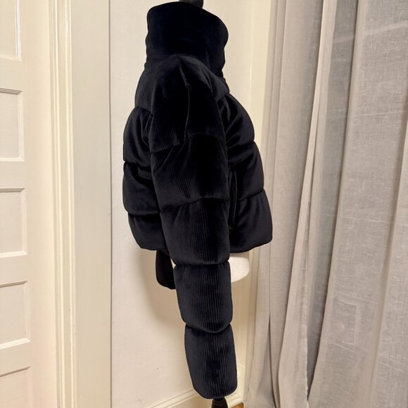 ALO Ribbed Velour Gold Rush Puffer Jacket - Black - Medium - Picture 8 of 13